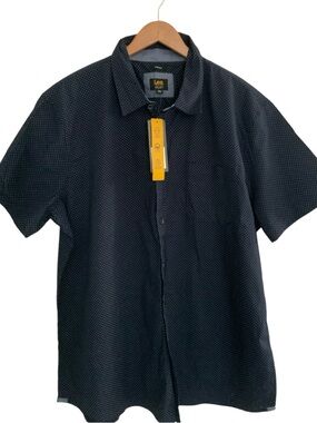 Lee Men’s Short Sleeve Dark Navy Microdot Button-Down Shirt XXL